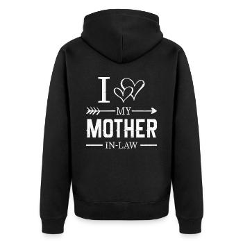 I Love My Mother in Low Son in Law Gifts - Unisex Premium Bio Zip Hoodie - Schwarz - Hinten - Nico (187cm)