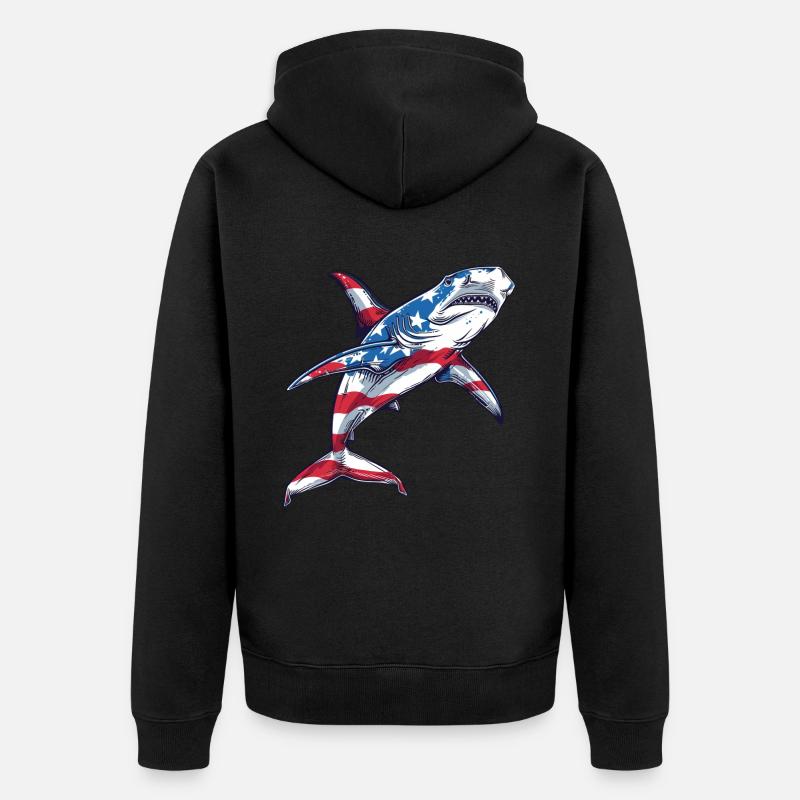 Requin-marteau drapeau américain 4 juillet - Veste à capuche bio Premium Unisexe - noir