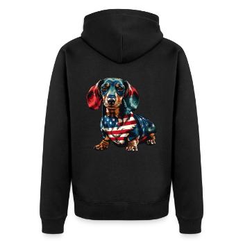 Dachshund Dog 4th of July American Flag Gifts - Unisex Premium Bio Zip Hoodie - Schwarz - Hinten - Nico (187cm)