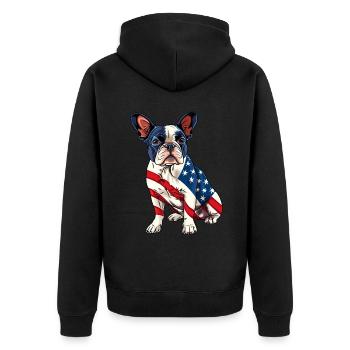 Boston Terrier Dog 4 juillet Drapeau américain Cadeaux - Veste à capuche bio Premium Unisexe - noir - Dos - Nico (187cm)