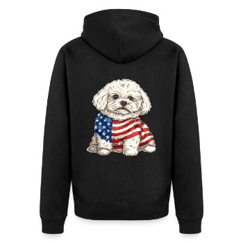 Bichon Frise Dog 4th of July American Flag Gifts - Unisex Premium Bio Zip Hoodie - Schwarz - Hinten - Nico (187cm)