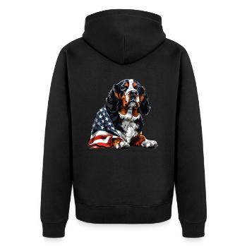 Bouvier bernois 4 juillet Drapeau américain - Veste à capuche bio Premium Unisexe - noir - Dos - Nico (187cm)