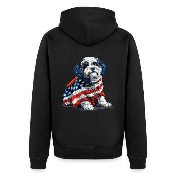 Bichon Frise Dog 4th of July American Flag Gifts - Unisex Premium Bio Zip Hoodie - Schwarz - Hinten - Nico (187cm)