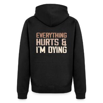 Alles tut weh und ich sterbe - Unisex Premium Bio Zip Hoodie - Schwarz - Hinten - Nico (187cm)