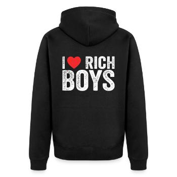 I Love Rich Boys Tees I Heart Rich Boys Funny - Unisex Premium Organic Zip Hoodie - black - Back - Nico (187cm)