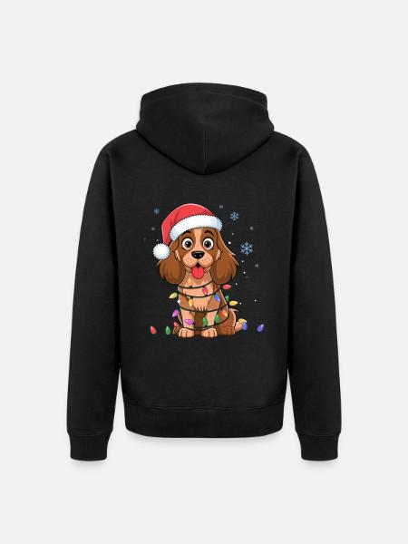 Cocker anglais Epagneul Noël Lumières de Noël Chiens - Veste à capuche bio Premium Unisexe - noir