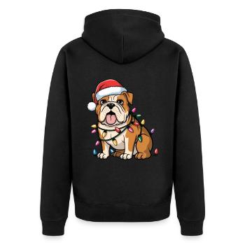 English Bulldog Christmas Lights Xmas Dogs Gifts - Unisex Premium Bio Zip Hoodie - Schwarz - Hinten - Nico (187cm)