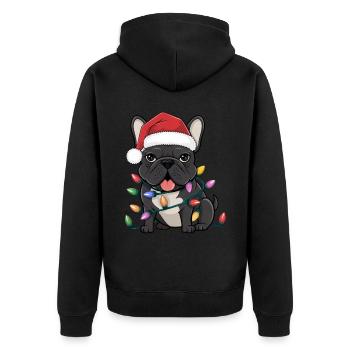 Bouledogue français Noël lumières Noël chiens m’offre - Veste à capuche bio Premium Unisexe - noir - Dos - Nico (187cm)