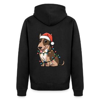 Miniature Bull Terrier Christmas Lights Xmas Dogs - Unisex Premium Organic Zip Hoodie - black - Back - Nico (187cm)