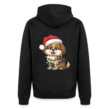 Santa Hat Christmas Dog Lights Xmas Dogs Gifts - Unisex Premium Bio Zip Hoodie - Schwarz - Hinten - Nico (187cm)
