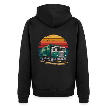 Retro Recycling Garbage Truck Sanitation Worker - Unisex Premium Organic Zip Hoodie - black - Back - Nico (187cm)