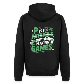 Gaming Shamrock P is for Patrick's Day Gamer men - Unisex Premium Organic Zip Hoodie - black - Back - Nico (187cm)