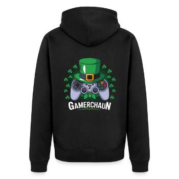 Gamerchaun Shamrock St Patrick's Day Leprechaun - Unisex Premium Organic Zip Hoodie - black - Back - Nico (187cm)