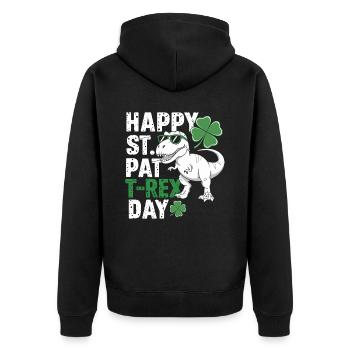 Happy St. Pat T-Rex Day Dinosaur T-Rex Shamrocks - Unisex Premium Organic Zip Hoodie - black - Back - Nico (187cm)