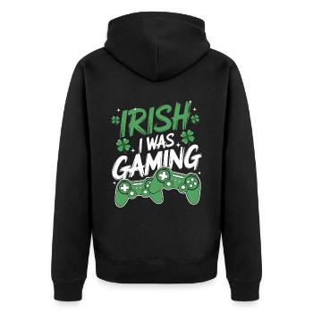 Irish I Was Gaming St Patrick's Day Gamer Men kids - Unisex Premium Organic Zip Hoodie - black - Back - Nico (187cm)