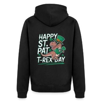 Happy St. Pat T-Rex Day Dinosaur T-Rex Shamrocks - Unisex Premium Organic Zip Hoodie - black - Back - Nico (187cm)