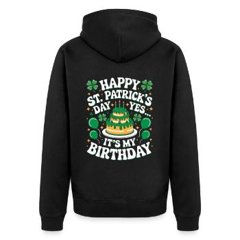 St. Patrick’s Day Birthday Cake Shamrock Men Women - Unisex Premium Bio Zip Hoodie - Schwarz - Hinten - Nico (187cm)