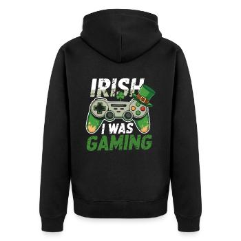 Irish I Was Gaming St Patrick's Day Gamer Men kids - Unisex Premium Organic Zip Hoodie - black - Back - Nico (187cm)