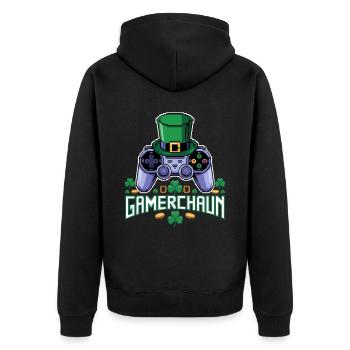 Gamerchaun Shamrock St Patrick's Day Leprechaun - Unisex Premium Organic Zip Hoodie - black - Back - Nico (187cm)