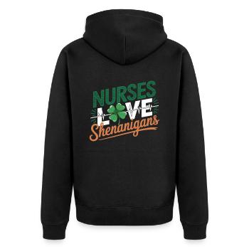 Nurses Heartbeat Love Shenanigans St. Patrick's - Unisex Premium Bio Zip Hoodie - Schwarz - Hinten - Nico (187cm)