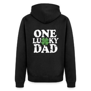 One Lucky Dad St Patrick Day Vintage Clover Daddy - Unisex Premium Bio Zip Hoodie - Schwarz - Hinten - Nico (187cm)