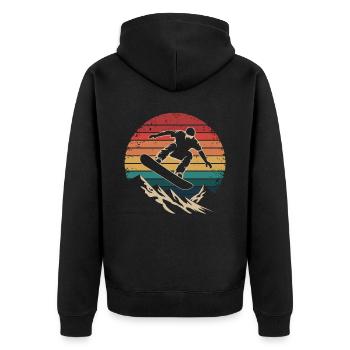 Retro Snowboarding Mountain Sunset Snowboard - Unisex Premium Bio Zip Hoodie - Schwarz - Hinten - Nico (187cm)