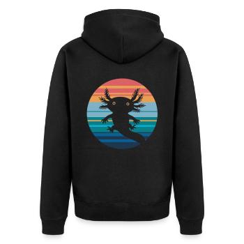 Axolotl Retro Sunset Axolotl Gifts Kids Boys Girls - Unisex Premium Organic Zip Hoodie - black - Back - Nico (187cm)