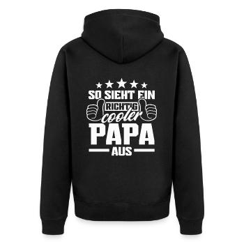 So sieht ein richtig cooler Papa aus - Unisex Premium Bio Zip Hoodie - Schwarz - Hinten - Nico (187cm)