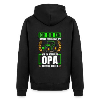 Landwirtschaft Traktor Fahrender Opa Trecker - Unisex Premium Bio Zip Hoodie - Schwarz - Hinten - Nico (187cm)