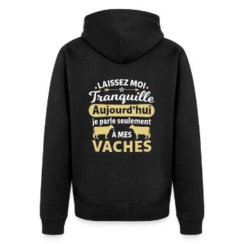 laissez moi tranquille je parle à mes vaches - Veste à capuche bio Premium Unisexe - noir - Dos - Nico (187cm)