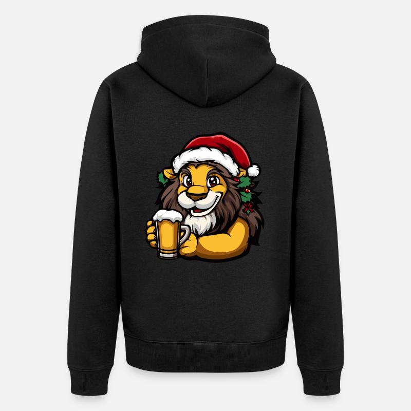 Lion Noël Bière Drôle - Veste à capuche bio Premium Unisexe - noir