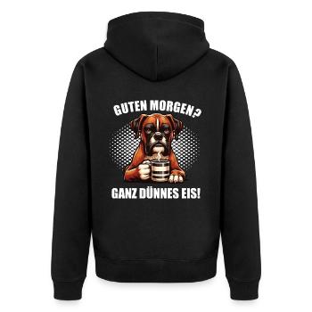 Guten Morgen ganz dünnes Eis Boxer Boxerhalter - Unisex Premium Bio Zip Hoodie - Schwarz - Hinten - Nico (187cm)