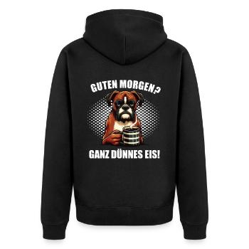 Guten Morgen ganz dünnes Eis Boxer Boxerhalter - Unisex Premium Bio Zip Hoodie - Schwarz - Hinten - Nico (187cm)