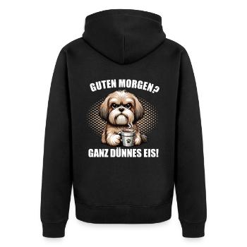 Guten Morgen ganz dünnes Eis Havaneser Havanese - Unisex Premium Bio Zip Hoodie - Schwarz - Hinten - Nico (187cm)