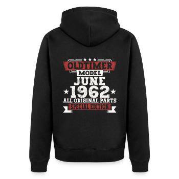 Oldtimer Juni 1962 Geburtstag Geschenk Herren Fun - Unisex Premium Bio Zip Hoodie - Schwarz - Hinten - Nico (187cm)