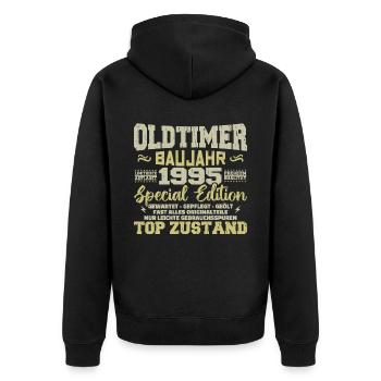 Jahrgang 1995 geboren Retro Geburtstag Vintage - Unisex Premium Bio Zip Hoodie - Schwarz - Hinten - Nico (187cm)