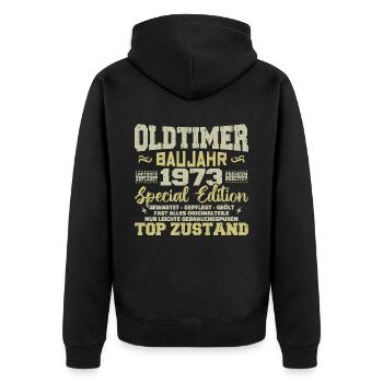 Jahrgang 1973 geboren Retro Geburtstag Vintage - Unisex Premium Bio Zip Hoodie - Schwarz - Hinten - Nico (187cm)