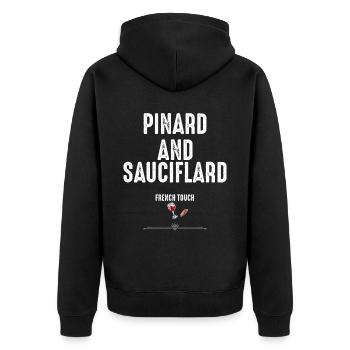 Pinard und Sauciflard der französische Touch - Unisex Premium Bio Zip Hoodie - Schwarz - Hinten - Nico (187cm)