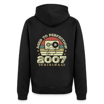 Original Vintage Geburtstagsgeschenkidee 2007 - Unisex Premium Bio Zip Hoodie - Schwarz - Hinten - Nico (187cm)