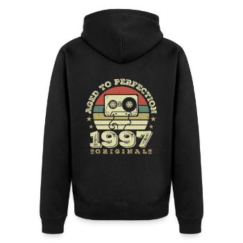 Original Vintage Jubiläumsgeschenkidee 1997 - Unisex Premium Bio Zip Hoodie - Schwarz - Hinten - Nico (187cm)