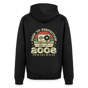 Original Vintage Jubiläumsgeschenkidee 2008 - Unisex Premium Bio Zip Hoodie - Schwarz - Hinten - Nico (187cm)