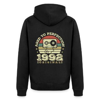 Original Vintage Jubiläumsgeschenkidee 1992 - Unisex Premium Bio Zip Hoodie - Schwarz - Hinten - Nico (187cm)