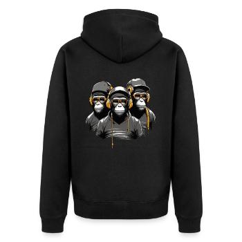 Ape Squad - Cooles AffenTrio mit Sonnenbrille - Unisex Premium Bio Zip Hoodie - Schwarz - Hinten - Nico (187cm)