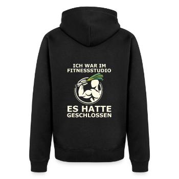 Ich war im Fitnessstudio Es hatte Geschlossen - Unisex Premium Bio Zip Hoodie - Schwarz - Hinten - Nico (187cm)