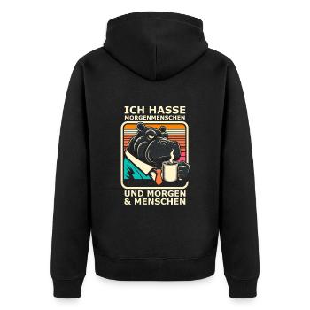 Ich hasse Morgenmenschen Nilpferd - Unisex Premium Bio Zip Hoodie - Schwarz - Hinten - Nico (187cm)