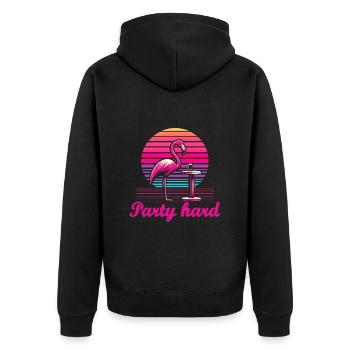 Flamingo Party Hard - Unisex Premium Bio Zip Hoodie - Schwarz - Hinten - Nico (187cm)