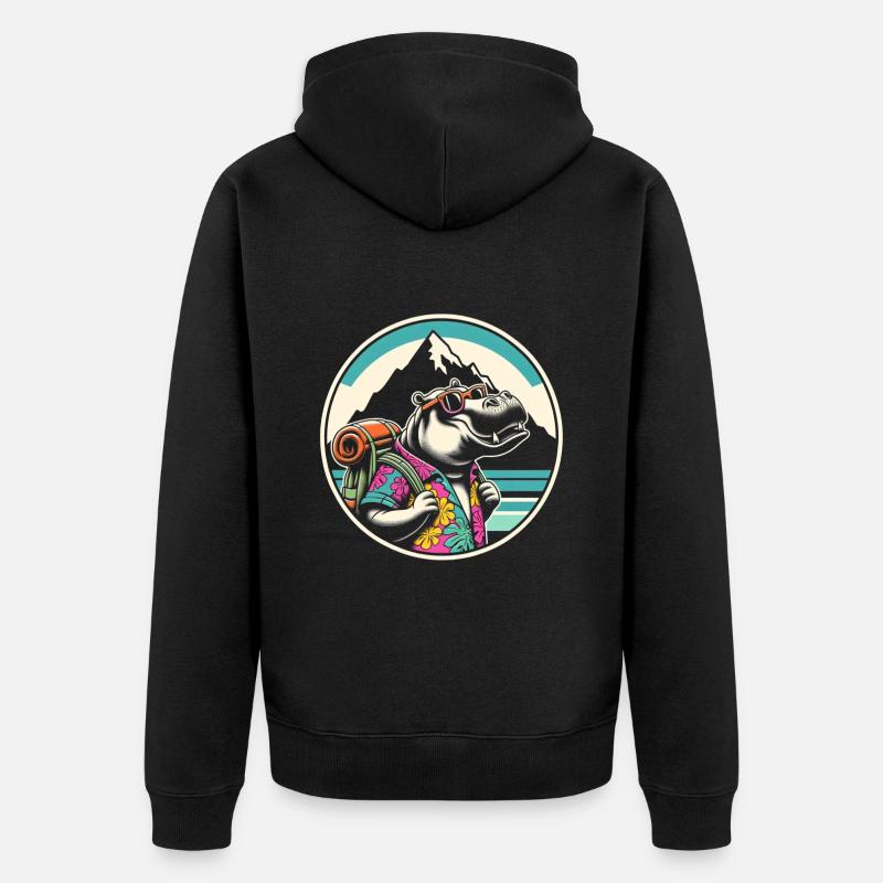 Wandern Nilpferd - Unisex Premium Bio Zip Hoodie - Schwarz