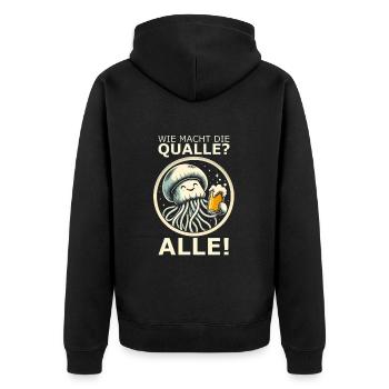 Wie macht die Qualle - Alle - Unisex Premium Bio Zip Hoodie - Schwarz - Hinten - Nico (187cm)