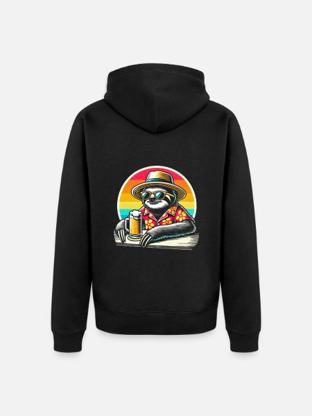 Sloth Drinking Beer - Unisex Premium Organic Zip Hoodie - black