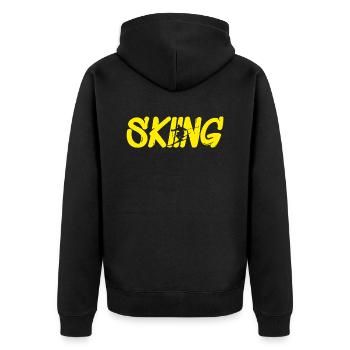 Skifahren, Skiing, Ski - Unisex Premium Bio Zip Hoodie - Schwarz - Hinten - Nico (187cm)